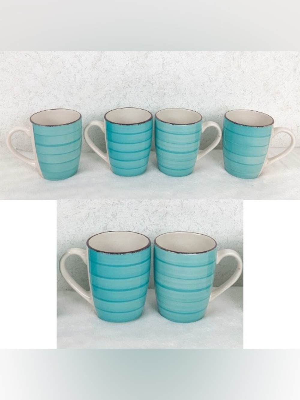 Royal Norfolk 6 Turquoise Swirl Coffee Mugs Cups Stoneware Boho Beach Coastal